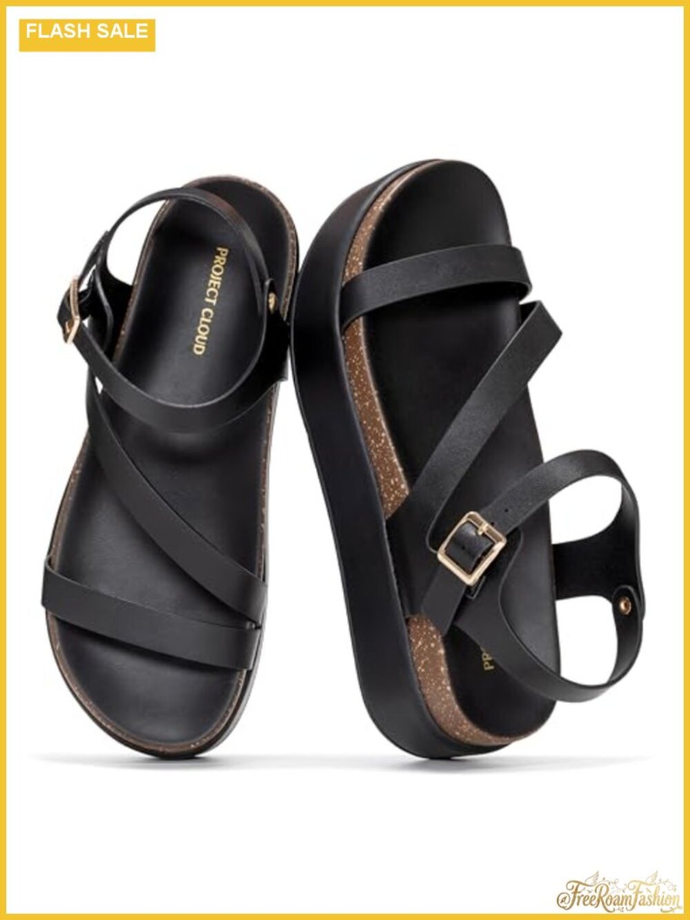 Leather Platform Sandals Adjustable Ankle Strap Cushioned Insole Women Dressy